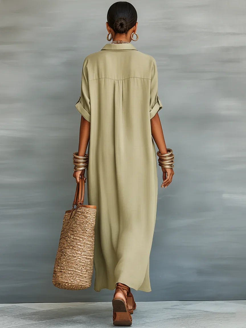 Claudia - Vestido largo minimalista verde oliva