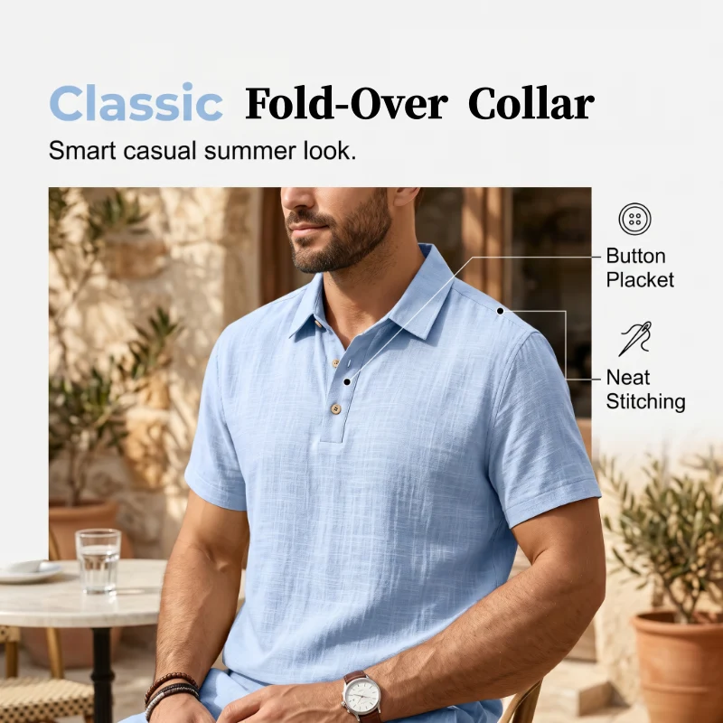 Sevilla - Conjunto de lino de verano para hombre: camisa holgada y pantalones cortos cargo, conjunto de dos piezas