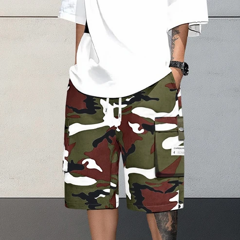 Almería - Pantalones cortos cargo de camuflaje para hombre con cintura ajustable y cordón