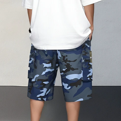 Almería - Pantalones cortos cargo de camuflaje para hombre con cintura ajustable y cordón