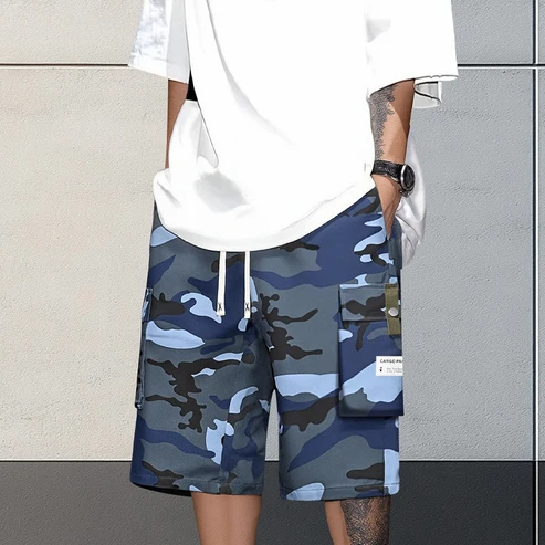 Almería - Pantalones cortos cargo de camuflaje para hombre con cintura ajustable y cordón