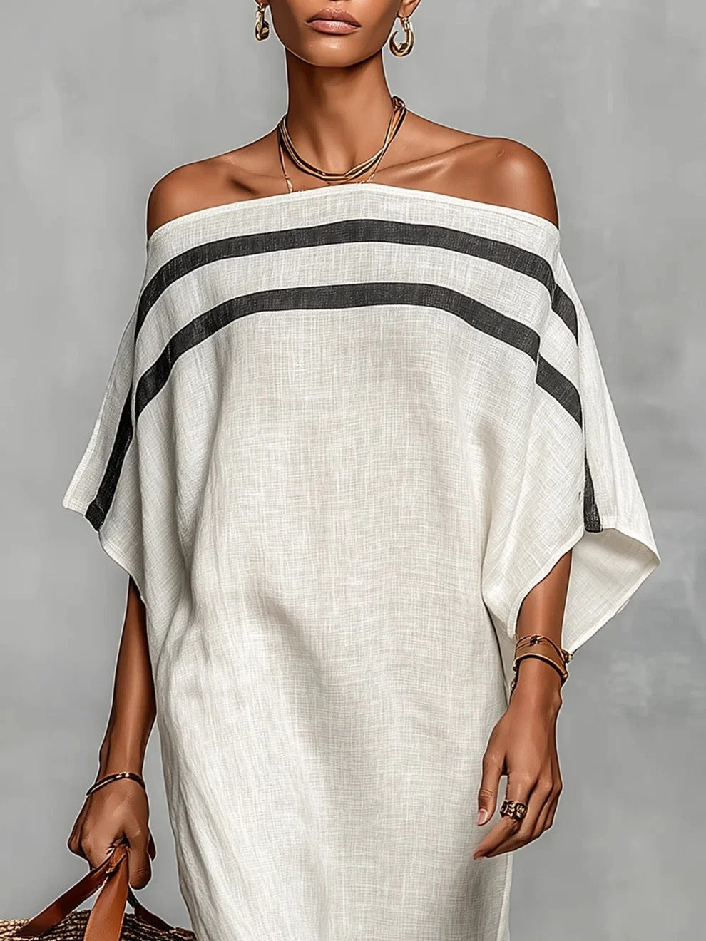 Sofía - Vestido largo con hombros descubiertos y mangas muerciélago