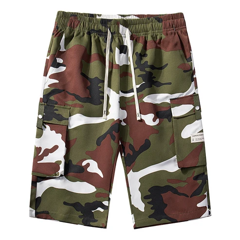 Almería - Pantalones cortos cargo de camuflaje para hombre con cintura ajustable y cordón