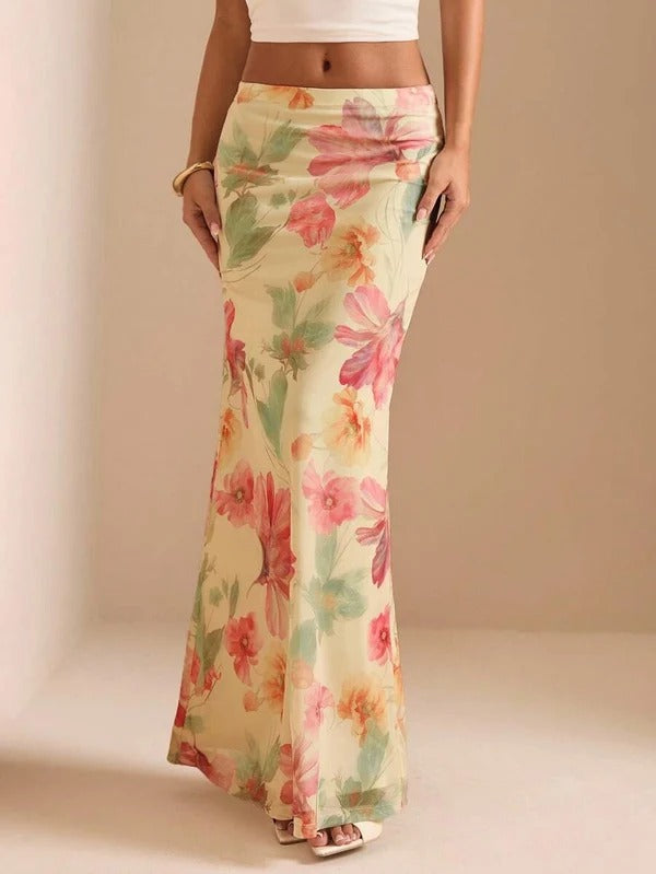 Brisa - Falda larga de sirena con estampado floral y muy sexy