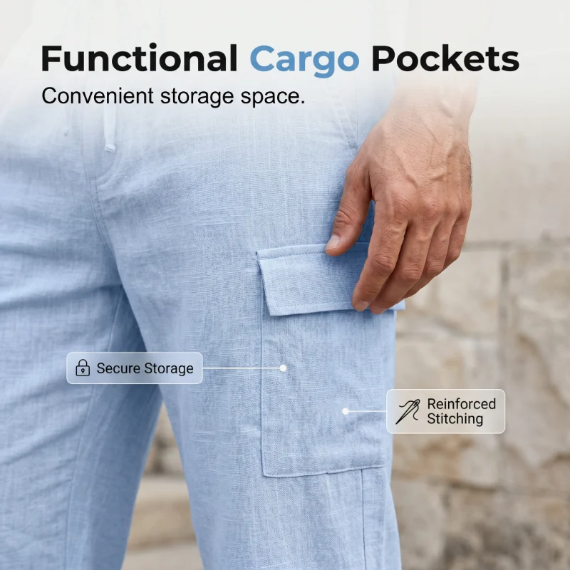Sevilla - Conjunto de lino de verano para hombre: camisa holgada y pantalones cortos cargo, conjunto de dos piezas
