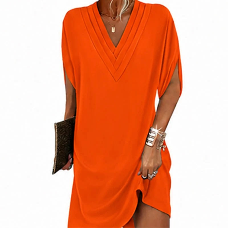 Esperanza - Vestido con escote en V y mangas murciélago plisadas