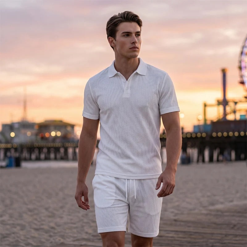 Córdoba - Conjunto de dos piezas para hombre, ideal para el verano, compuesto por un polo y unos pantalones cortos.