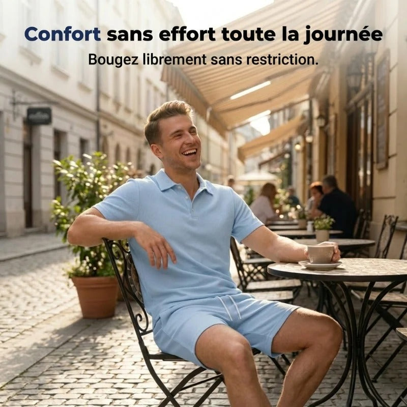Córdoba - Conjunto de dos piezas para hombre, ideal para el verano, compuesto por un polo y unos pantalones cortos.