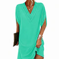 Esperanza - Vestido con escote en V y mangas murciélago plisadas