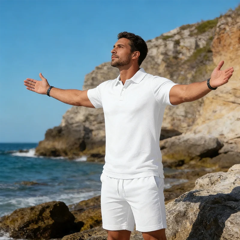 Córdoba - Conjunto de dos piezas para hombre, ideal para el verano, compuesto por un polo y unos pantalones cortos.