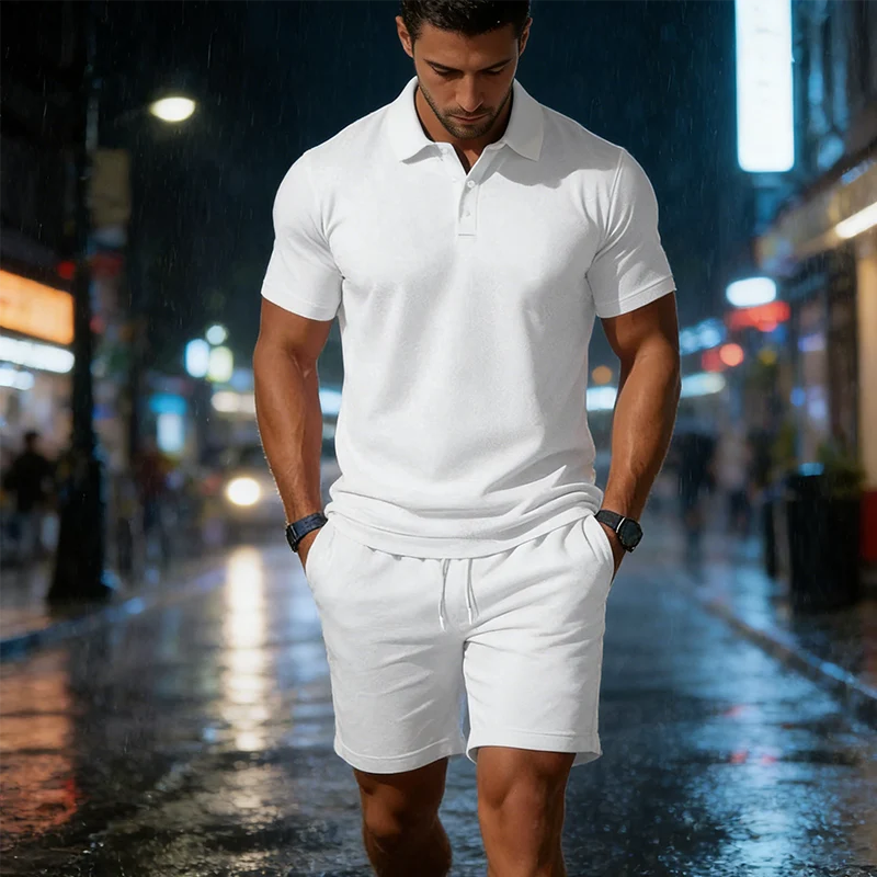 Córdoba - Conjunto de dos piezas para hombre, ideal para el verano, compuesto por un polo y unos pantalones cortos.