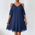 Macarena - Vestido largo de mujer con escote en V y diseño de hombros descubiertos.