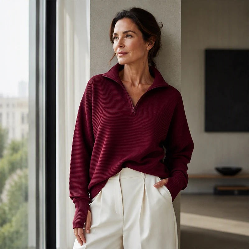 Almenara - Suéter de mujer con cremallera hasta el cuello