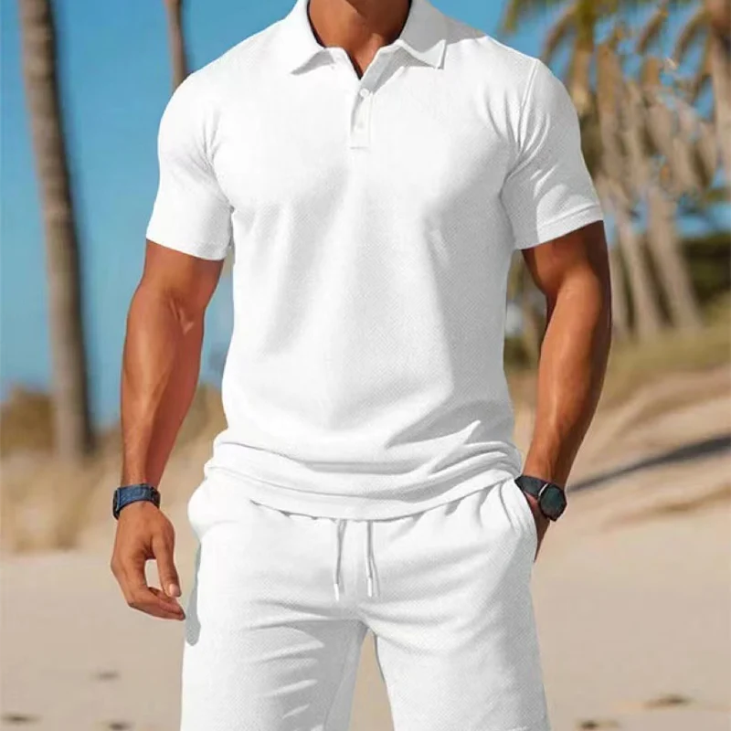 Córdoba - Conjunto de dos piezas para hombre, ideal para el verano, compuesto por un polo y unos pantalones cortos.