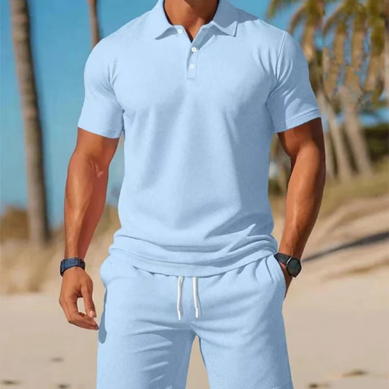Córdoba - Conjunto de dos piezas para hombre, ideal para el verano, compuesto por un polo y unos pantalones cortos.