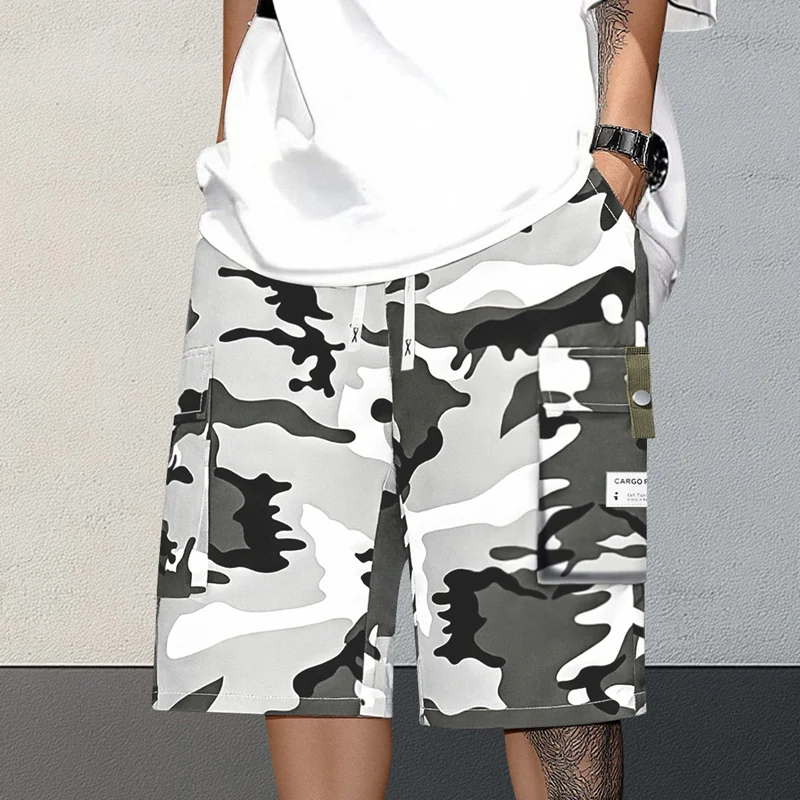 Almería - Pantalones cortos cargo de camuflaje para hombre con cintura ajustable y cordón
